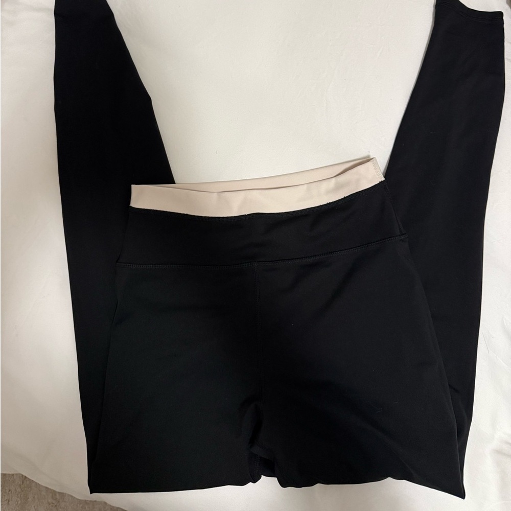 Black Leggings with Cream Waistband